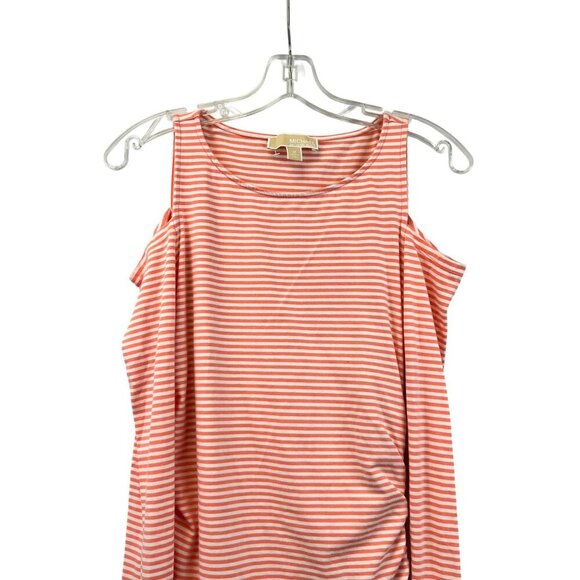 Michael Kors Cold Shoulder Top Pink/White Striped Zipper Side Size Medium - Picture 1 of 7